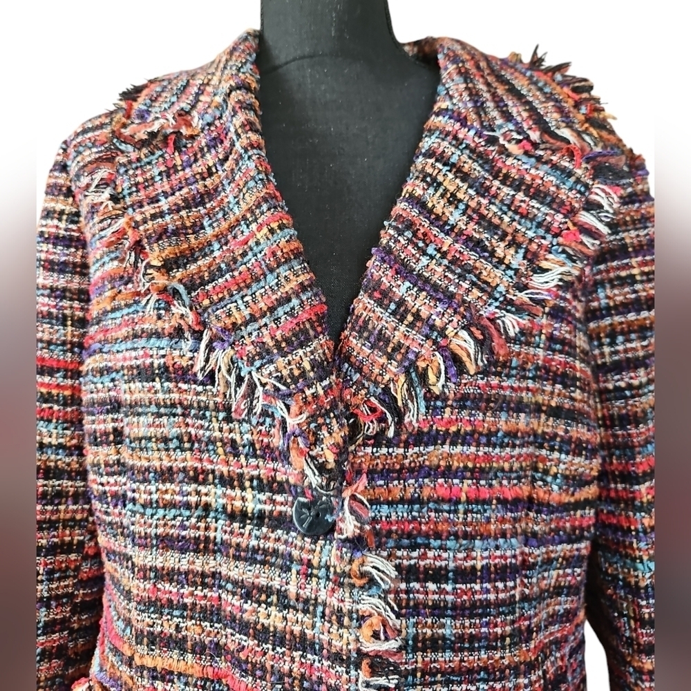Hearts Of Palm Womens Size 16 Multicolor Shag Blazer Jacket - Picture 2 of 5